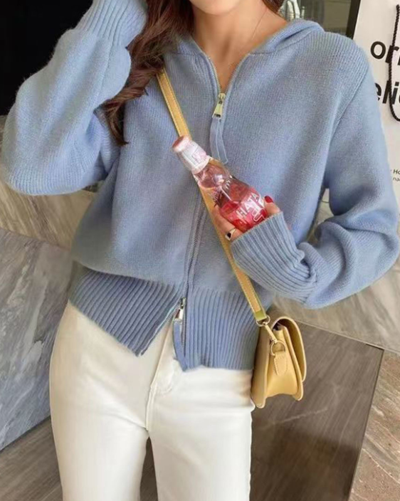 ウール混フードジップカーディガン | 詳細画像3