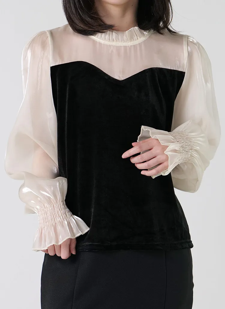 ベロアシアースリーブブラウス | DHOLIC | 詳細画像1