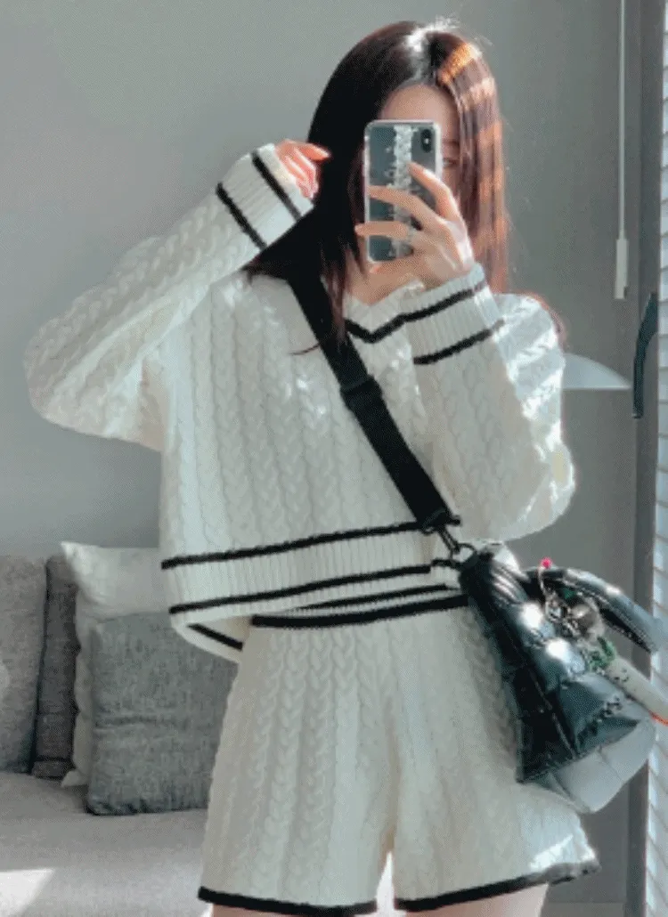 配色ケーブルニット&ショートパンツSET | 詳細画像1