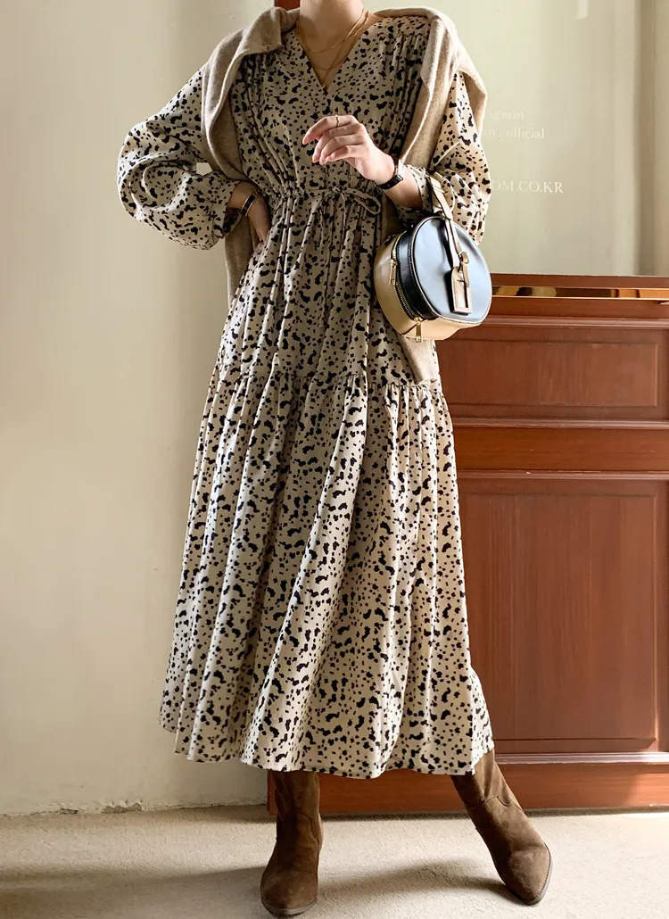 Vネックレオパードティアードワンピース | レディースファッション通販  