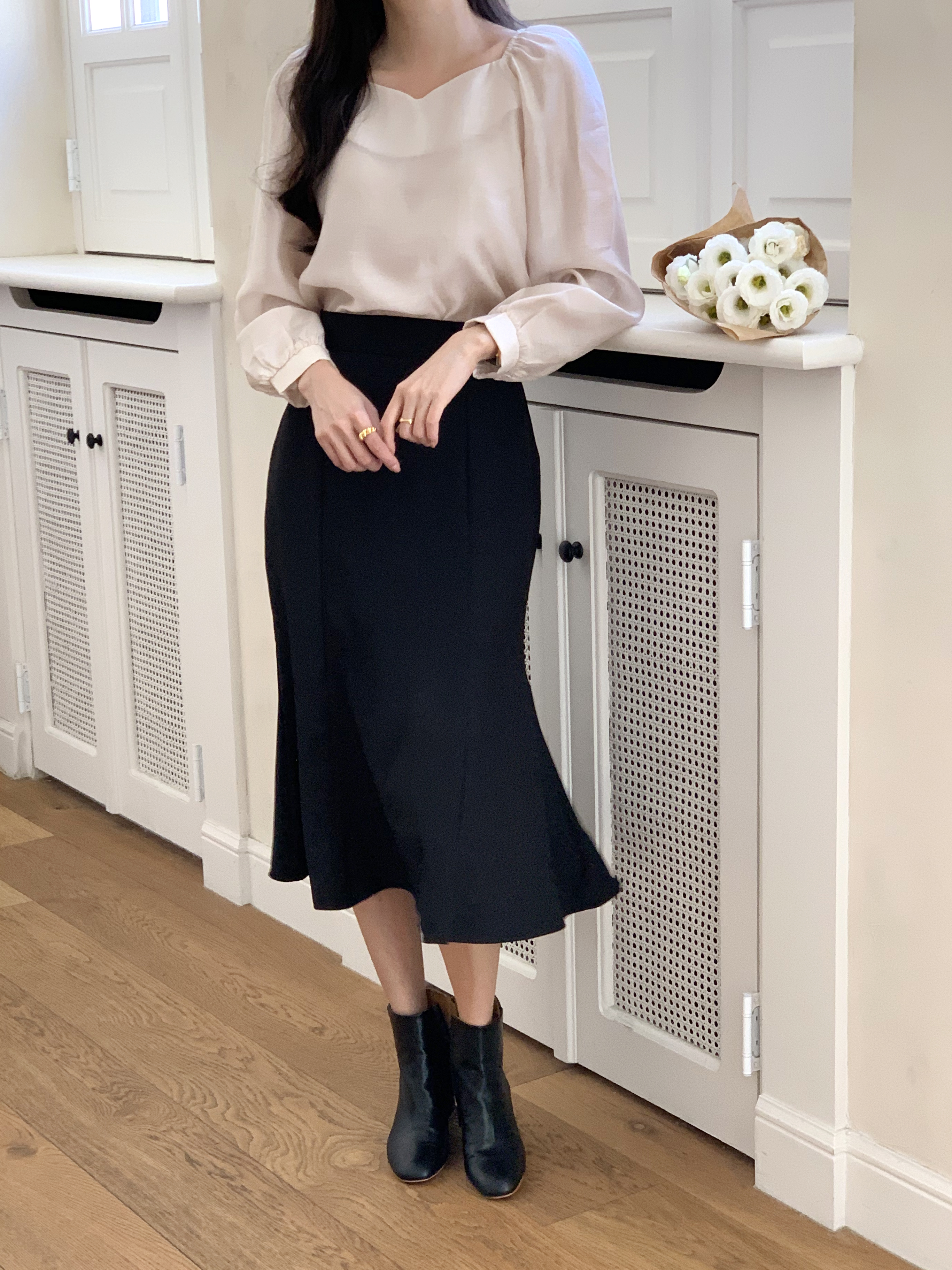 テンセル混ハートネックシルキーブラウス | 詳細画像2