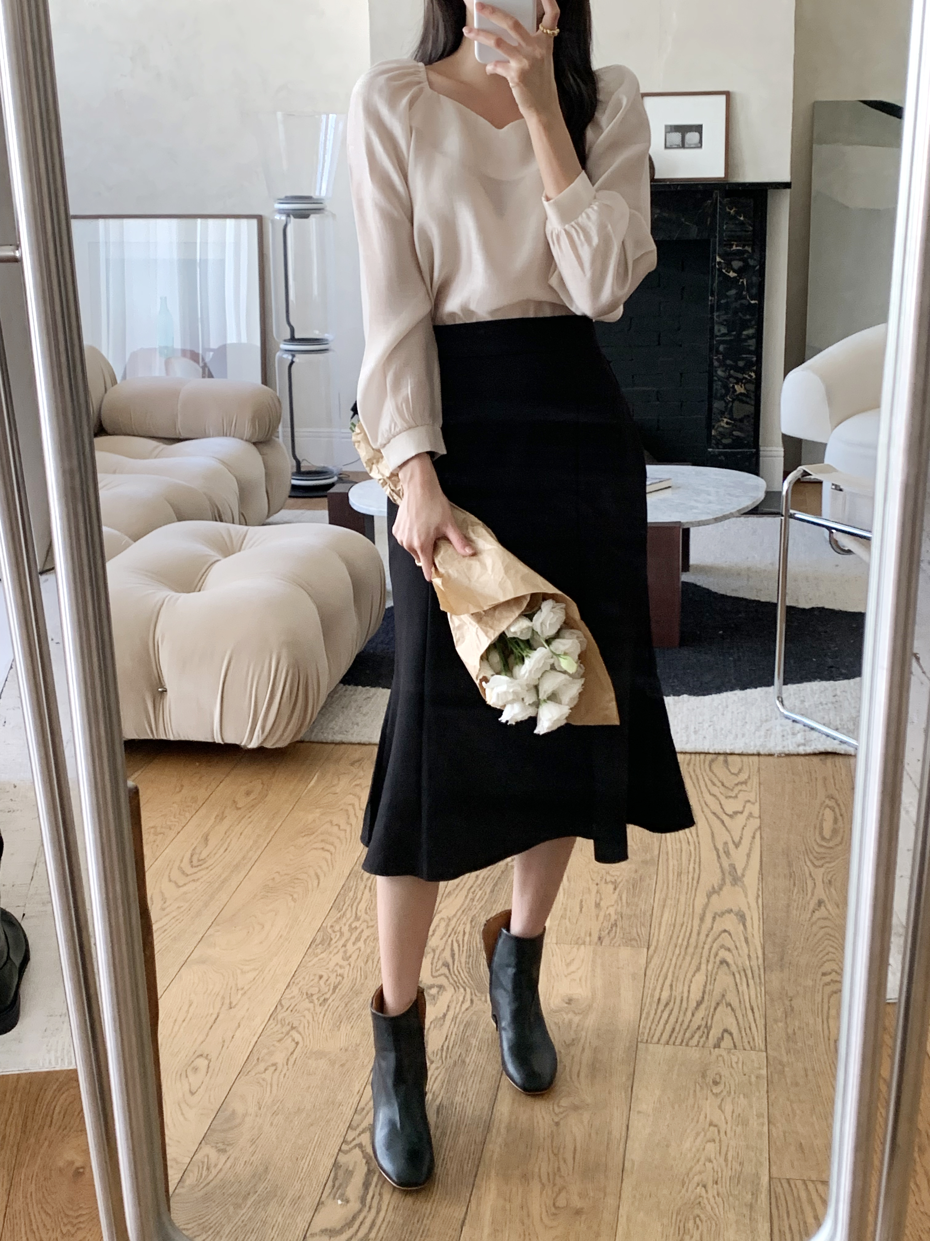 テンセル混ハートネックシルキーブラウス | 詳細画像3