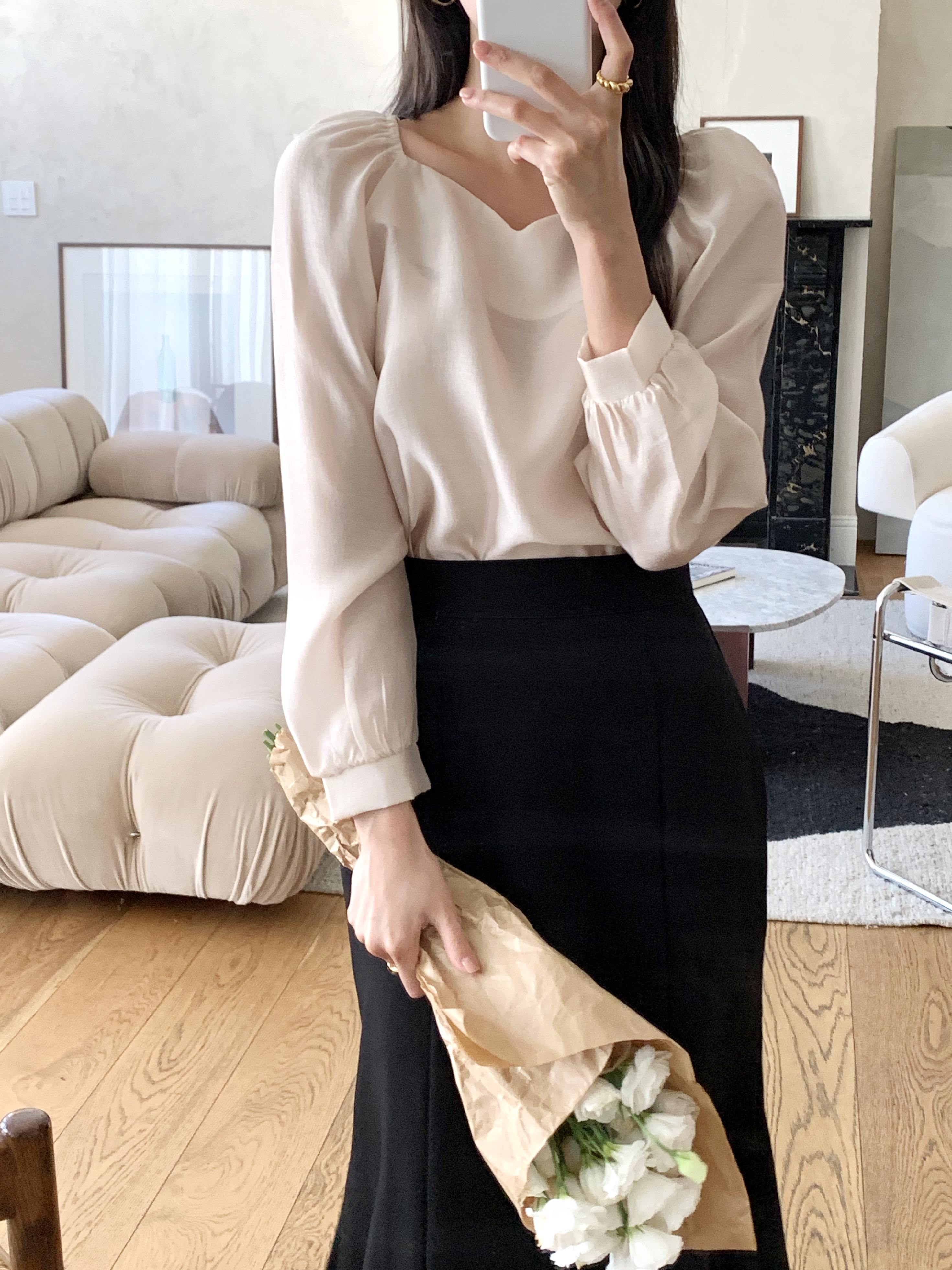 テンセル混ハートネックシルキーブラウス | 詳細画像4