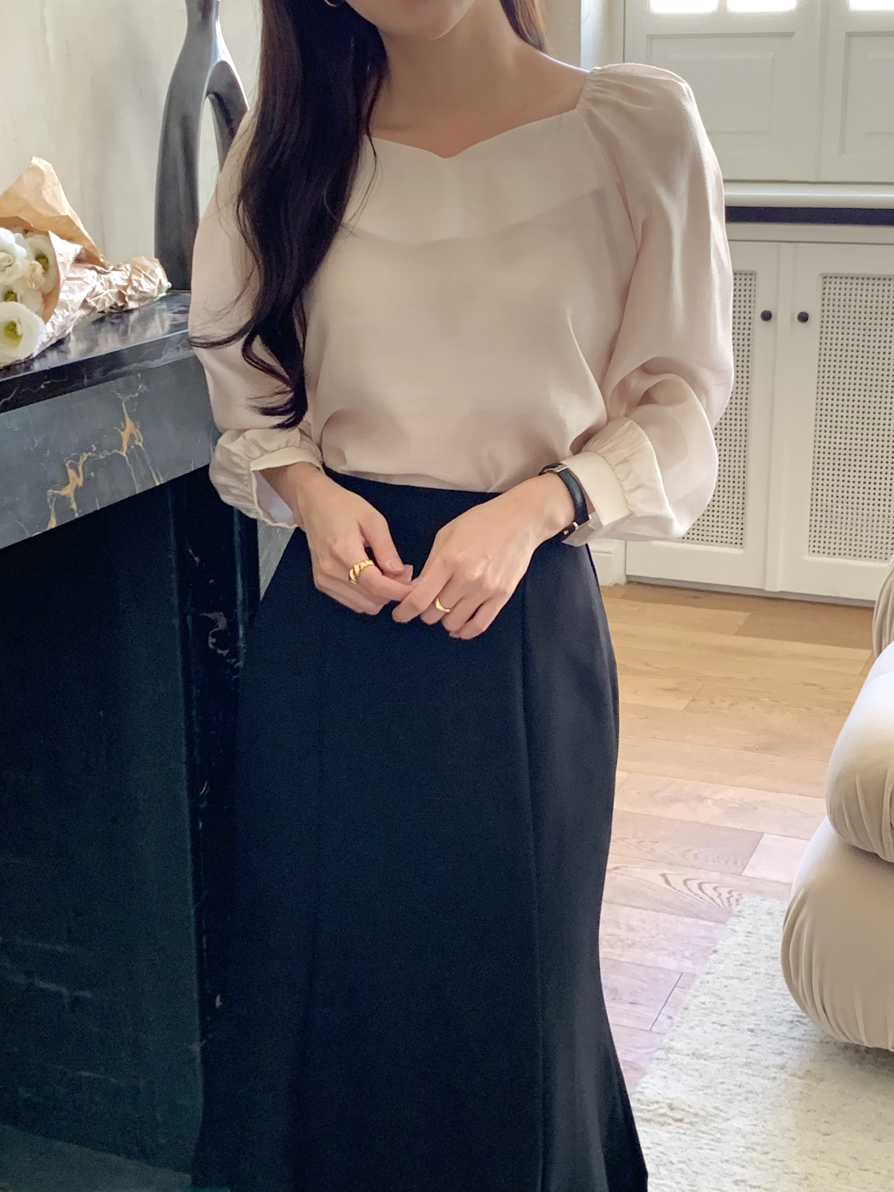 テンセル混ハートネックシルキーブラウス | 詳細画像6