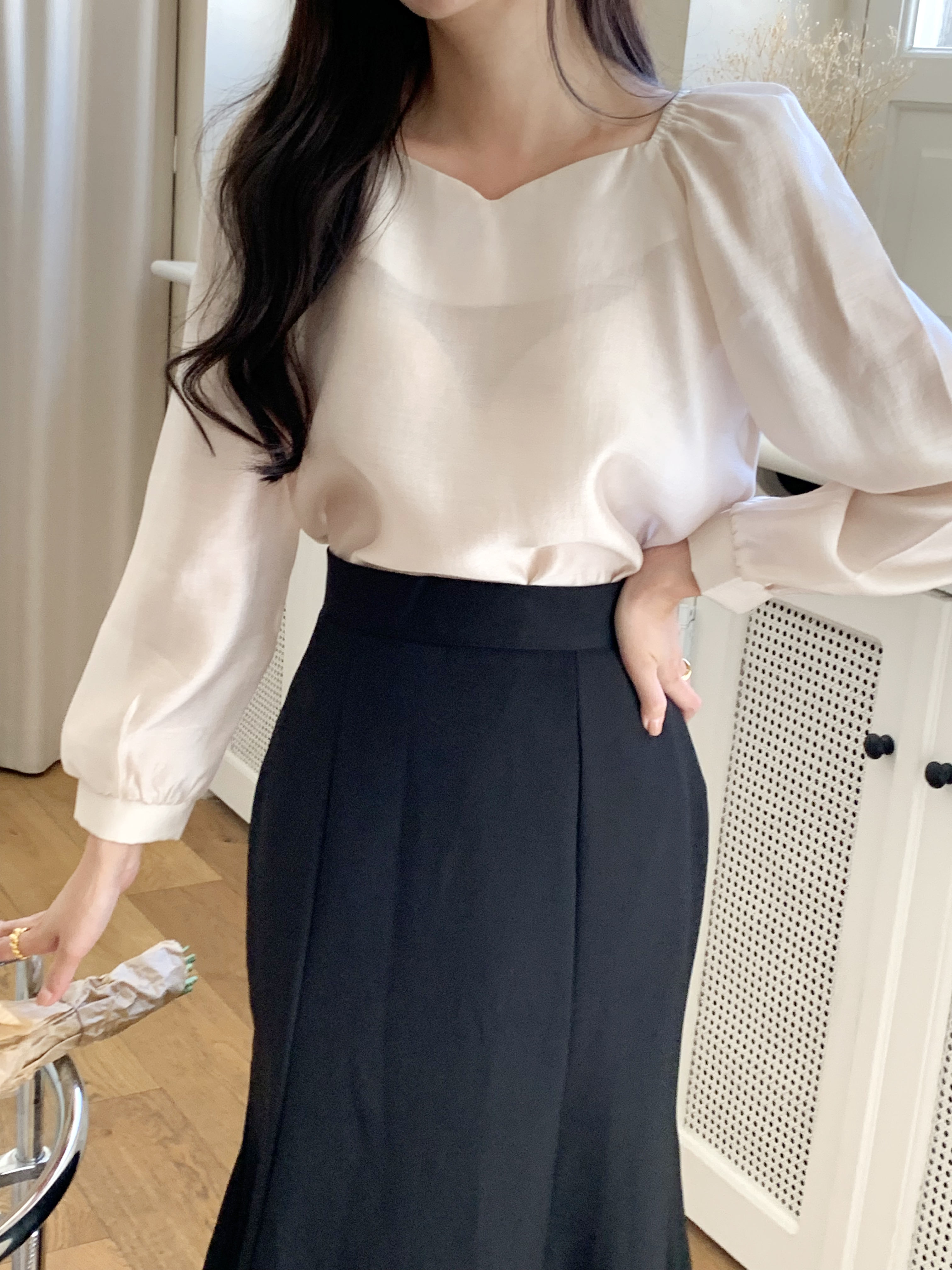 テンセル混ハートネックシルキーブラウス | 詳細画像7