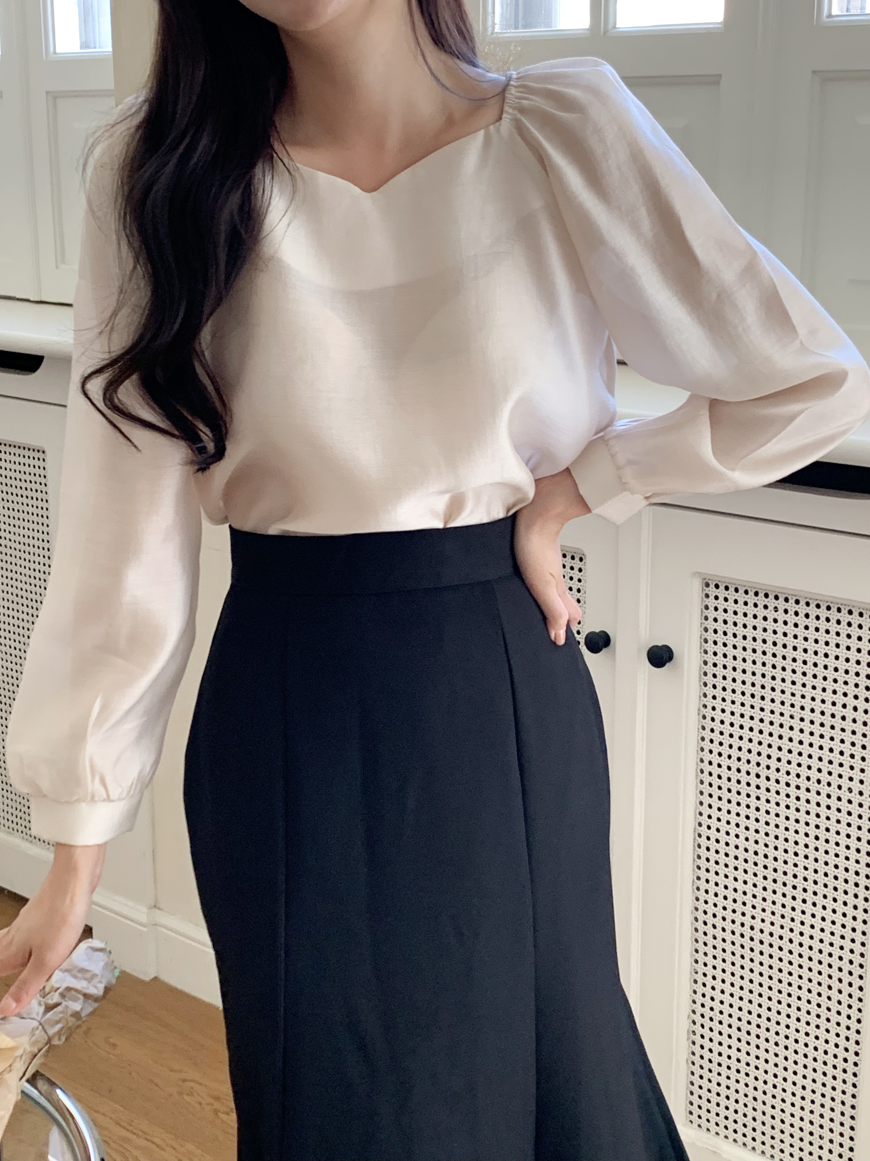 テンセル混ハートネックシルキーブラウス | 詳細画像8