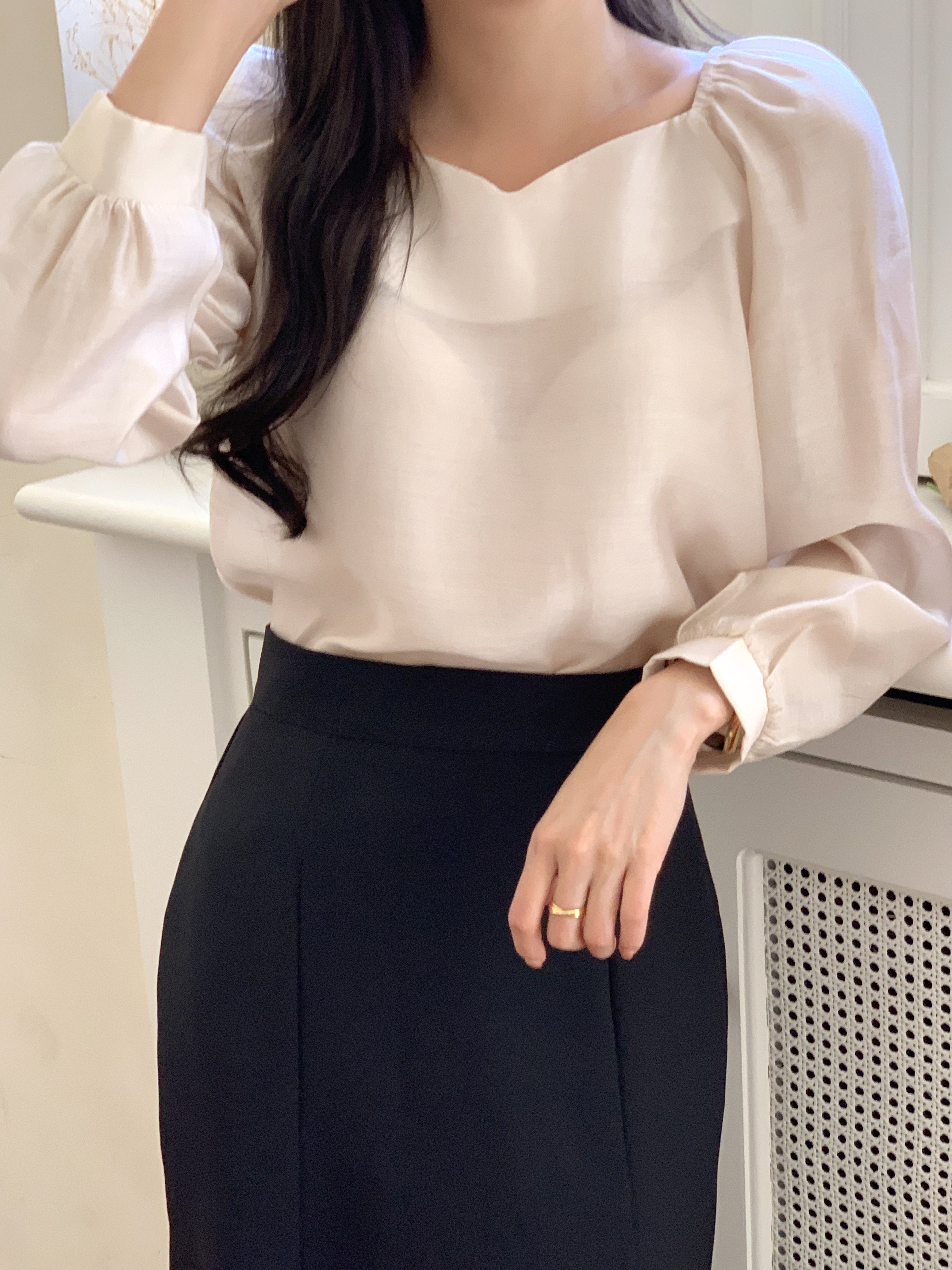 テンセル混ハートネックシルキーブラウス | 詳細画像10