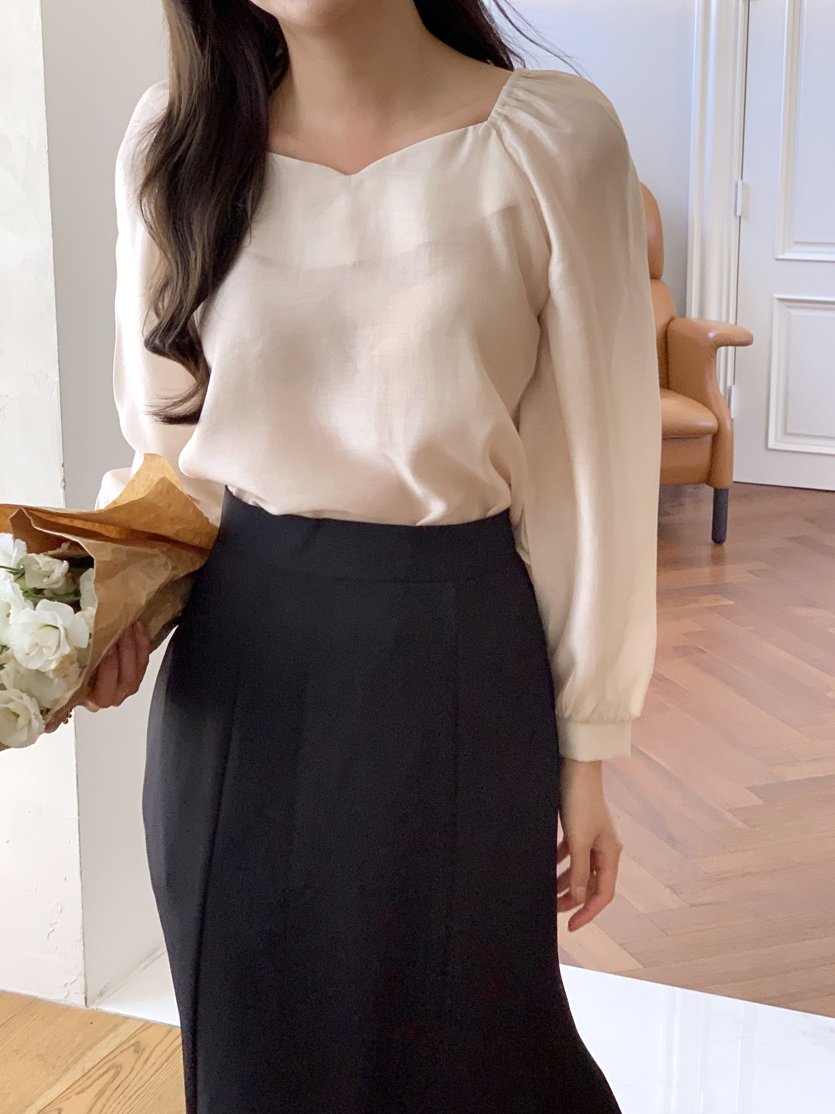 テンセル混ハートネックシルキーブラウス | 詳細画像11