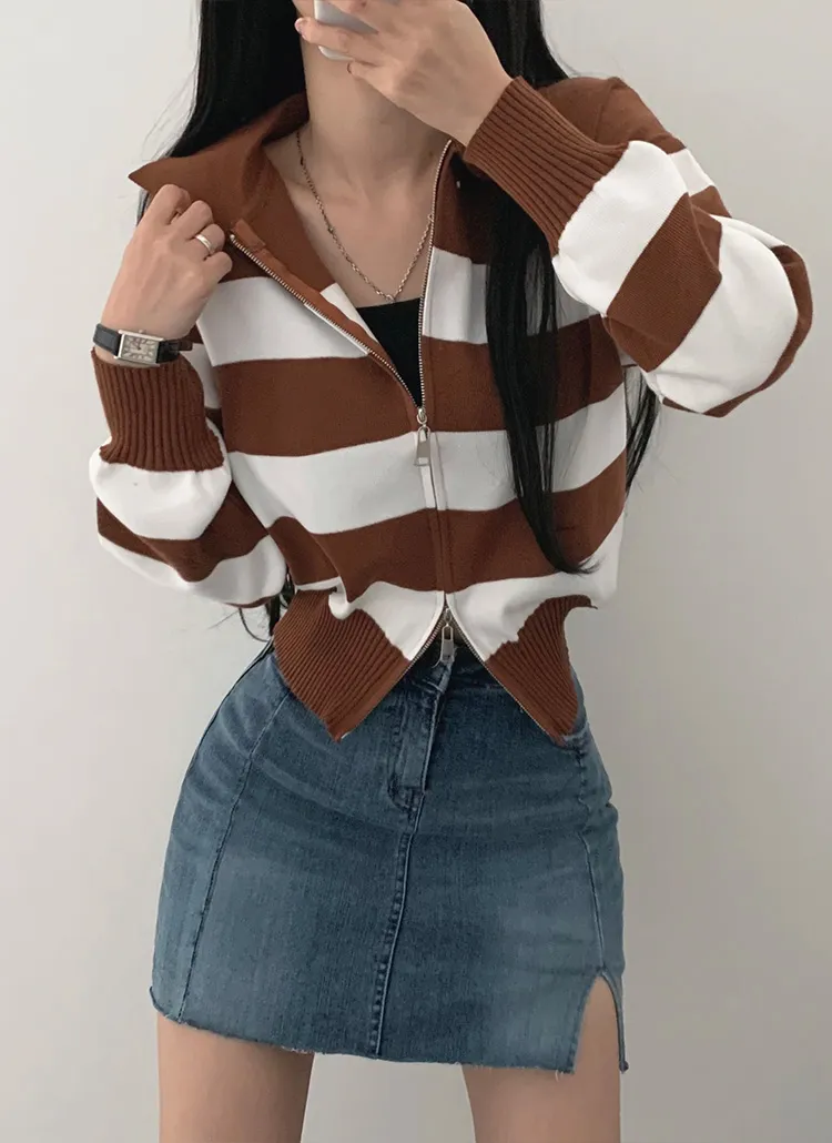 ダブルジップアップボーダーカーディガン | moodloveroom | 詳細画像1