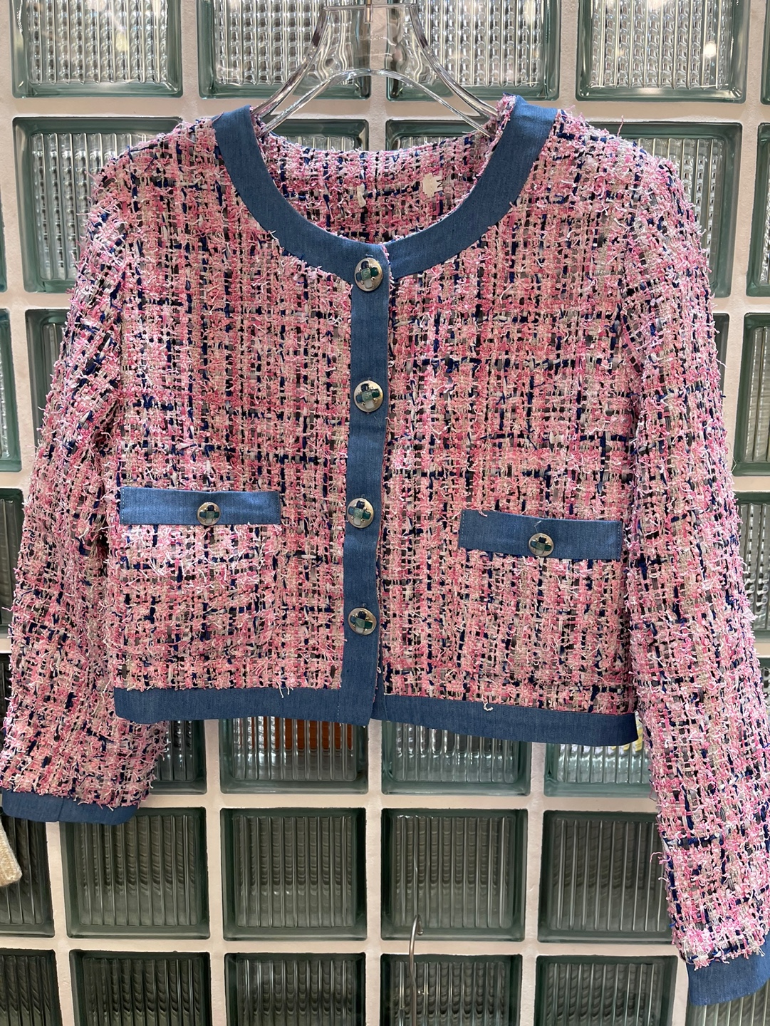 デニム配色ピンクツイードジャケット | 詳細画像6