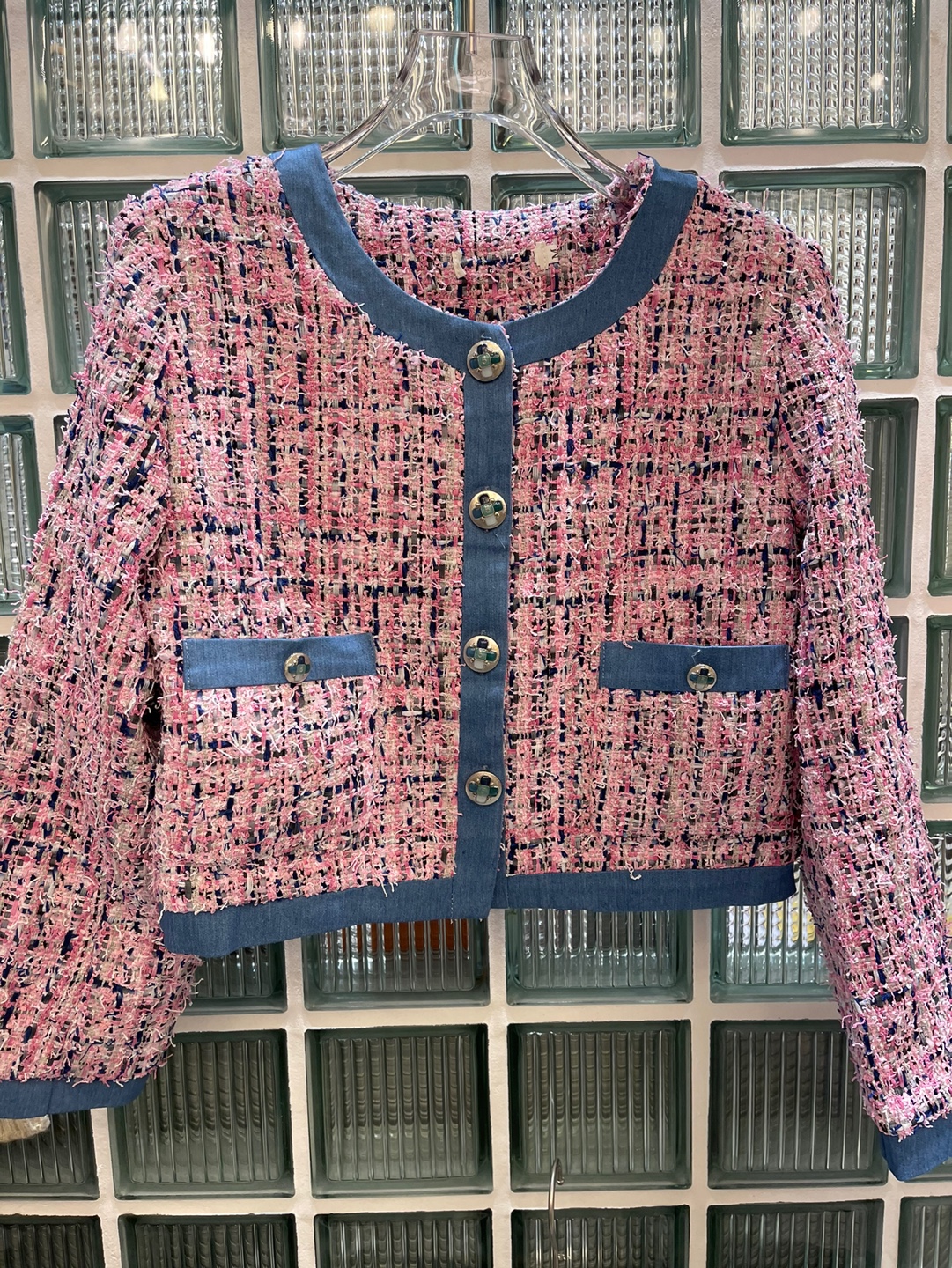 デニム配色ピンクツイードジャケット | 詳細画像7