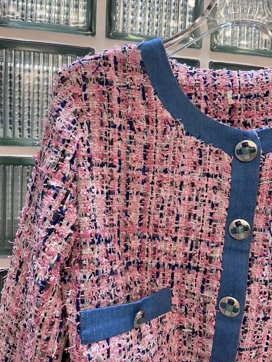 デニム配色ピンクツイードジャケット | 詳細画像9