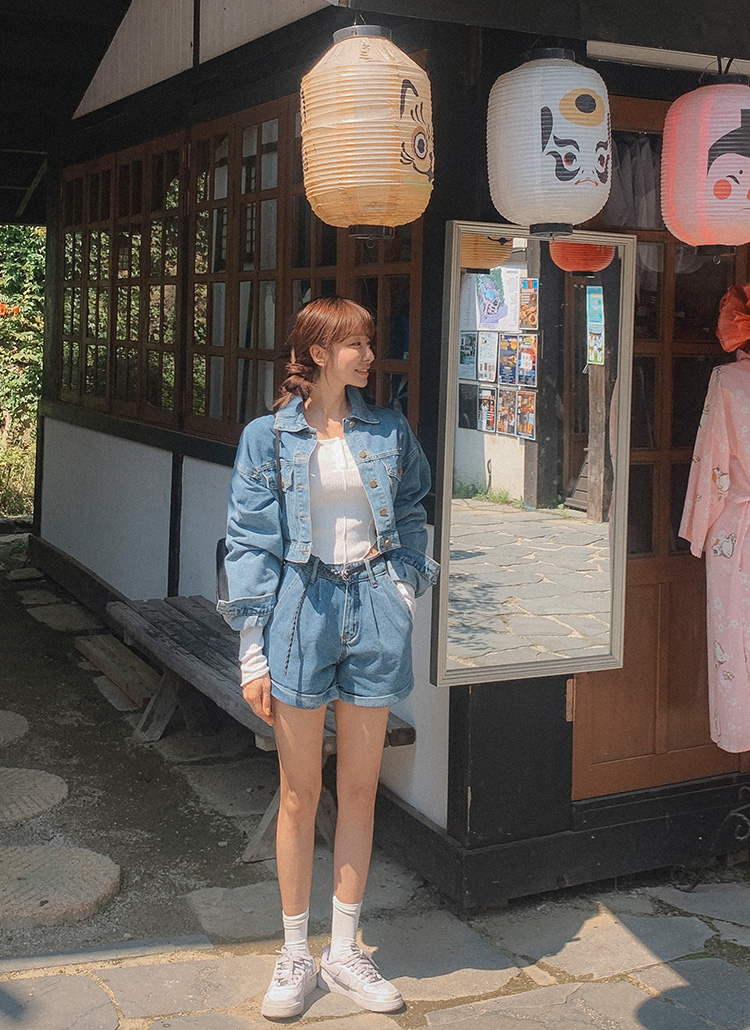 ジャケット・アウター roll up short denim setup デニムジャケット&ロールアップショートデニムパンツSET