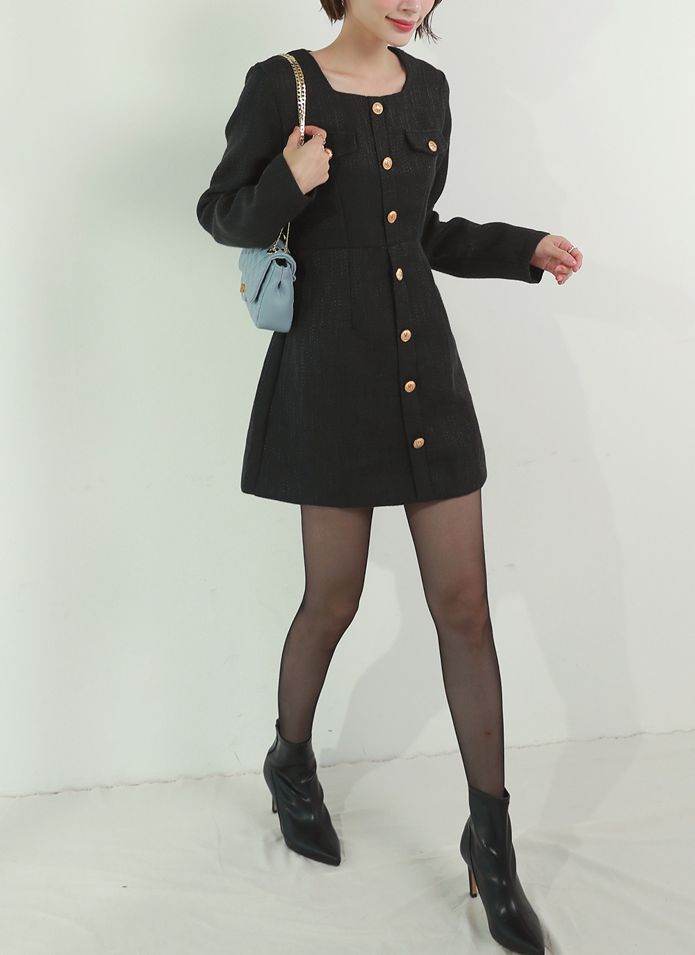 ツイードゴールドボタンミニワンピース | レディースファッション通販
