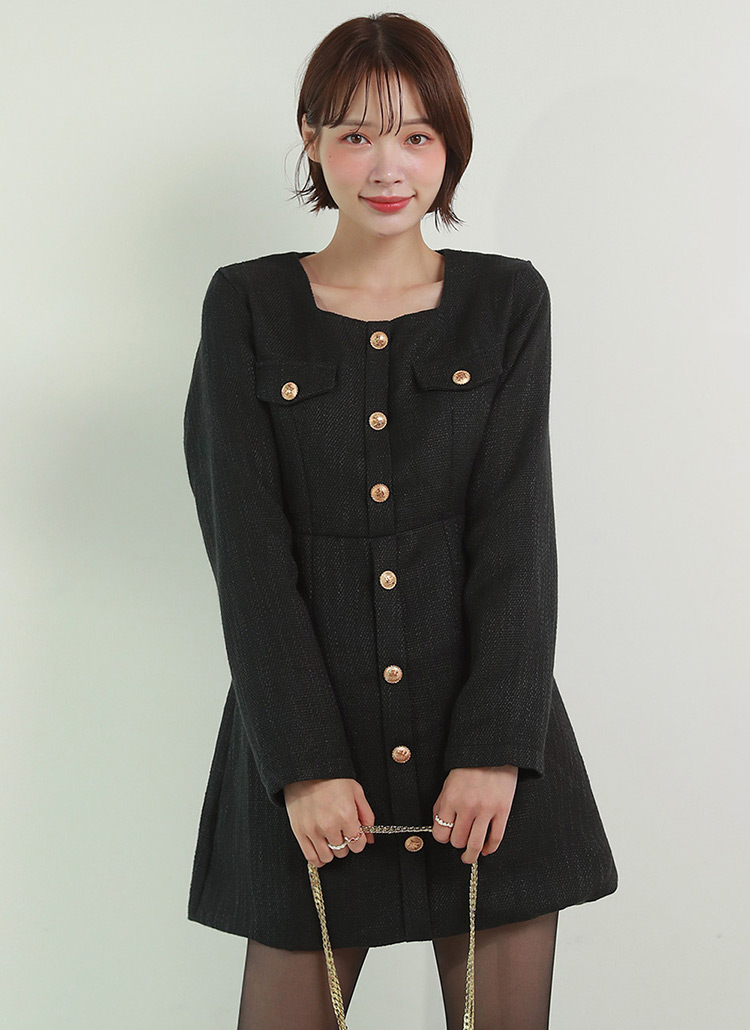 ツイードゴールドボタンミニワンピース | レディースファッション通販