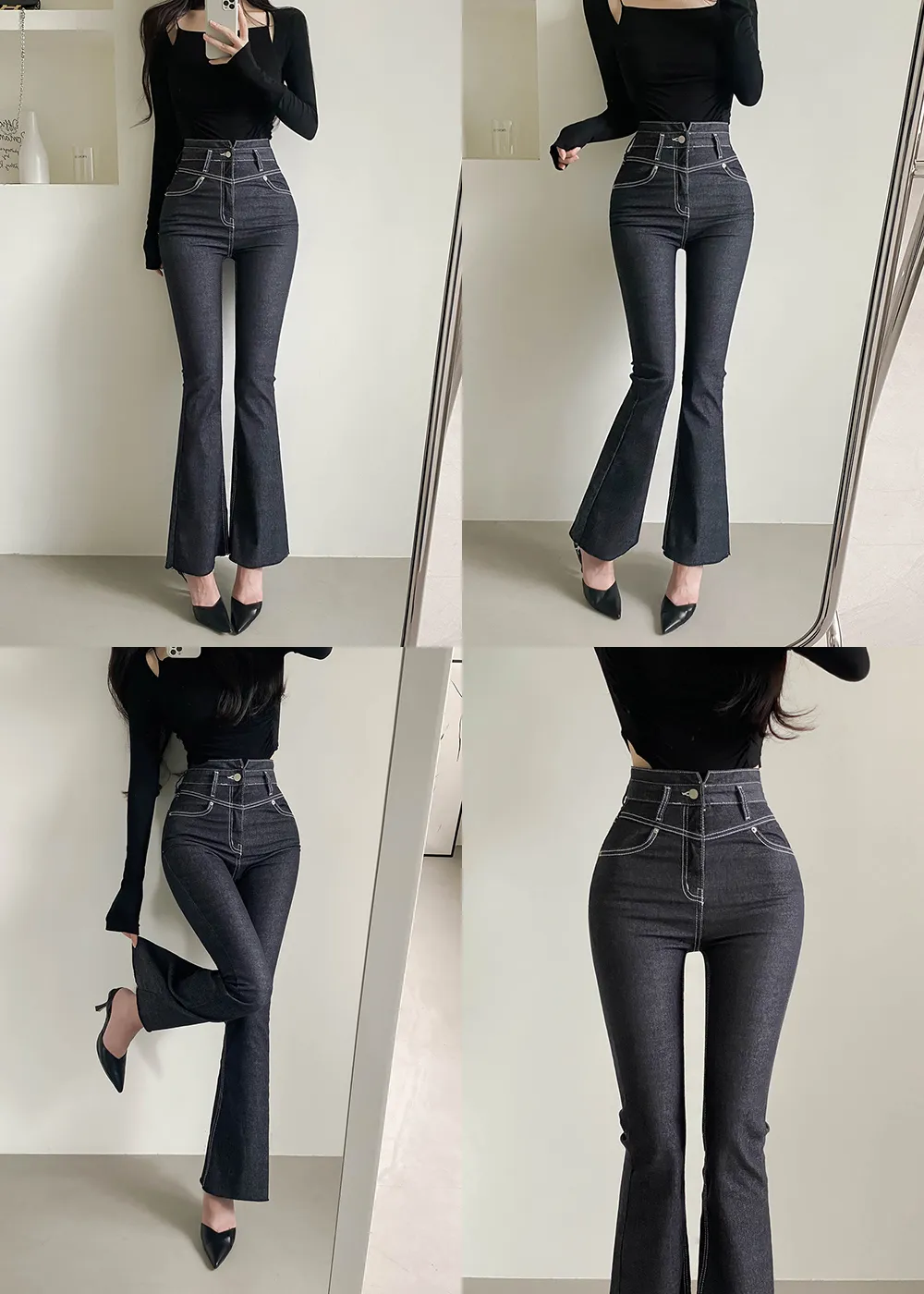 ハイウエストステッチローフレアデニムパンツチ | woou | 詳細画像1