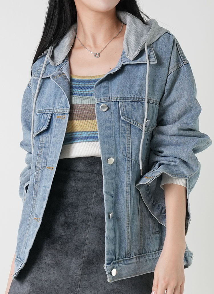 スウェットフード付デニムジャケット | レディースファッション
