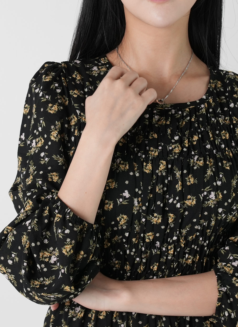 シャーリング花柄パフワンピース | DHOLIC | 詳細画像6