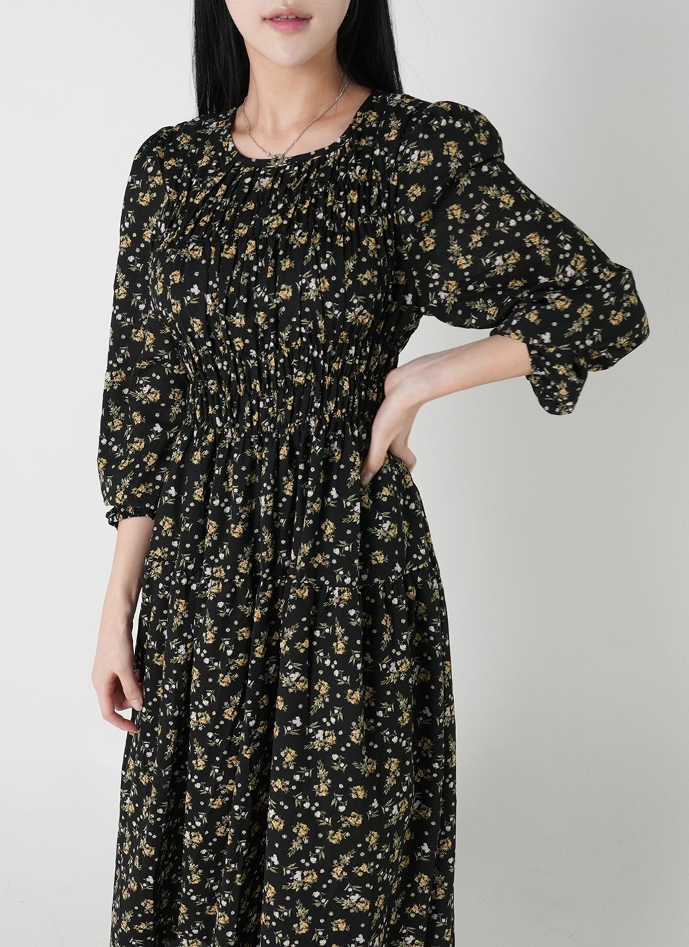 シャーリング花柄パフワンピース | DHOLIC | 詳細画像8