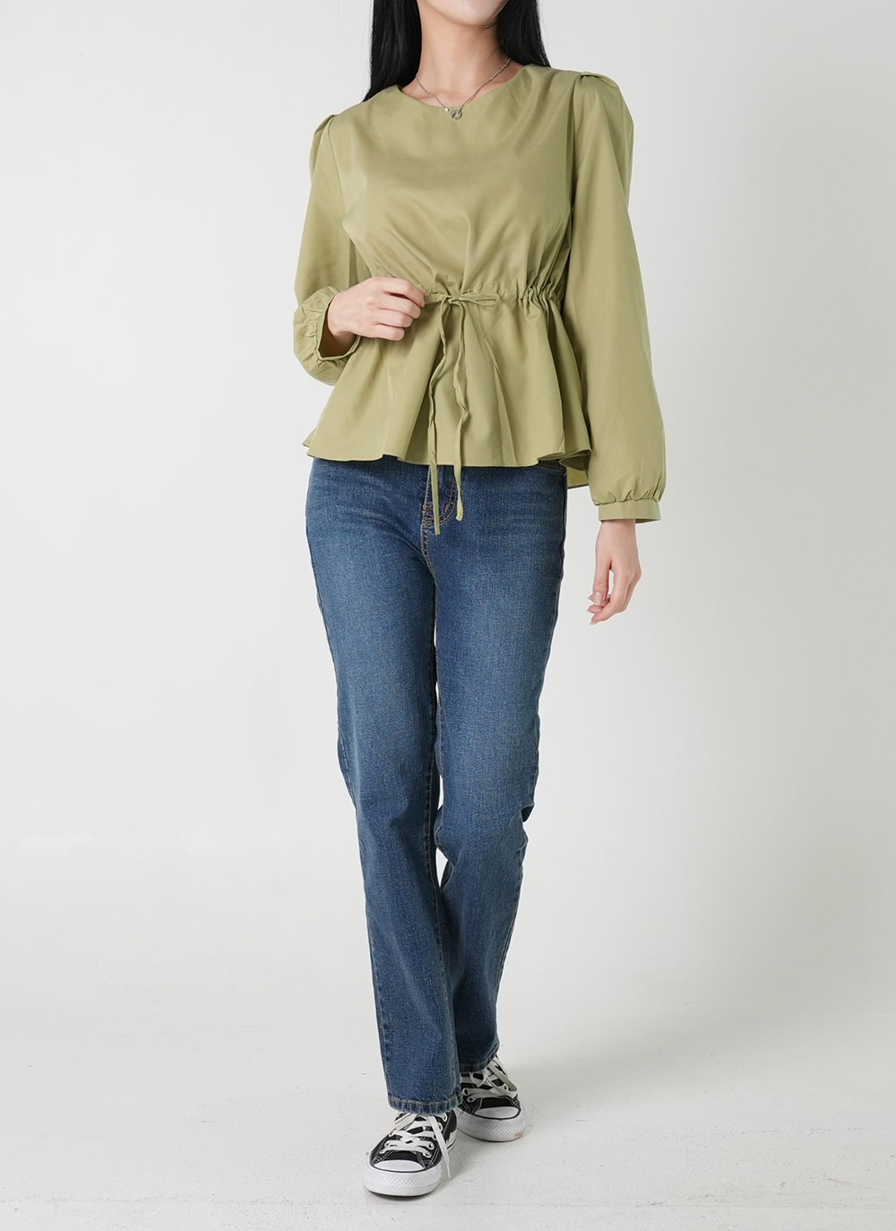 ストリング付ペプラムパフブラウス | DHOLIC | 詳細画像2