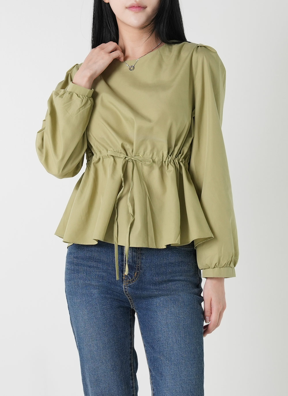 ストリング付ペプラムパフブラウス | DHOLIC | 詳細画像3