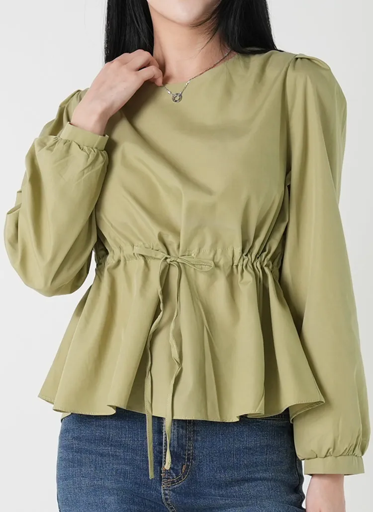 ストリング付ペプラムパフブラウス | DHOLIC | 詳細画像1