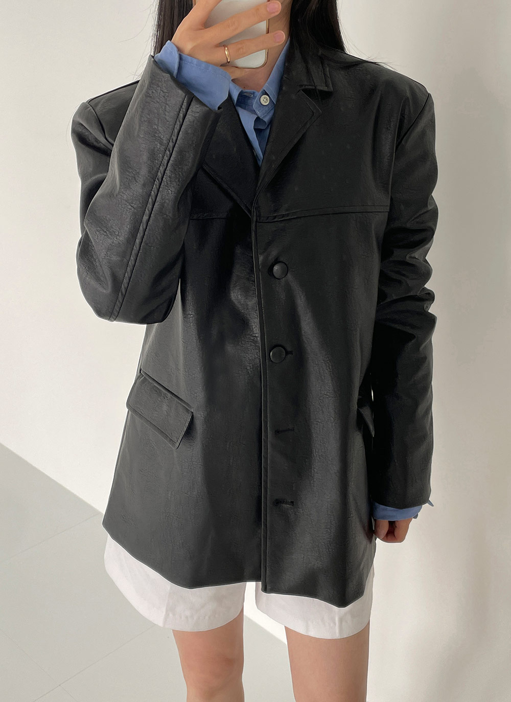 DHOLIC ジャケット 黒 レザー調テーラードミドルジャケット | レディースファッション通販