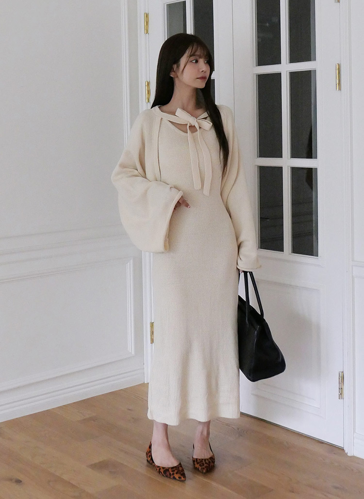 ニットリボンボレロ&キャミワンピースSET | レディースファッション