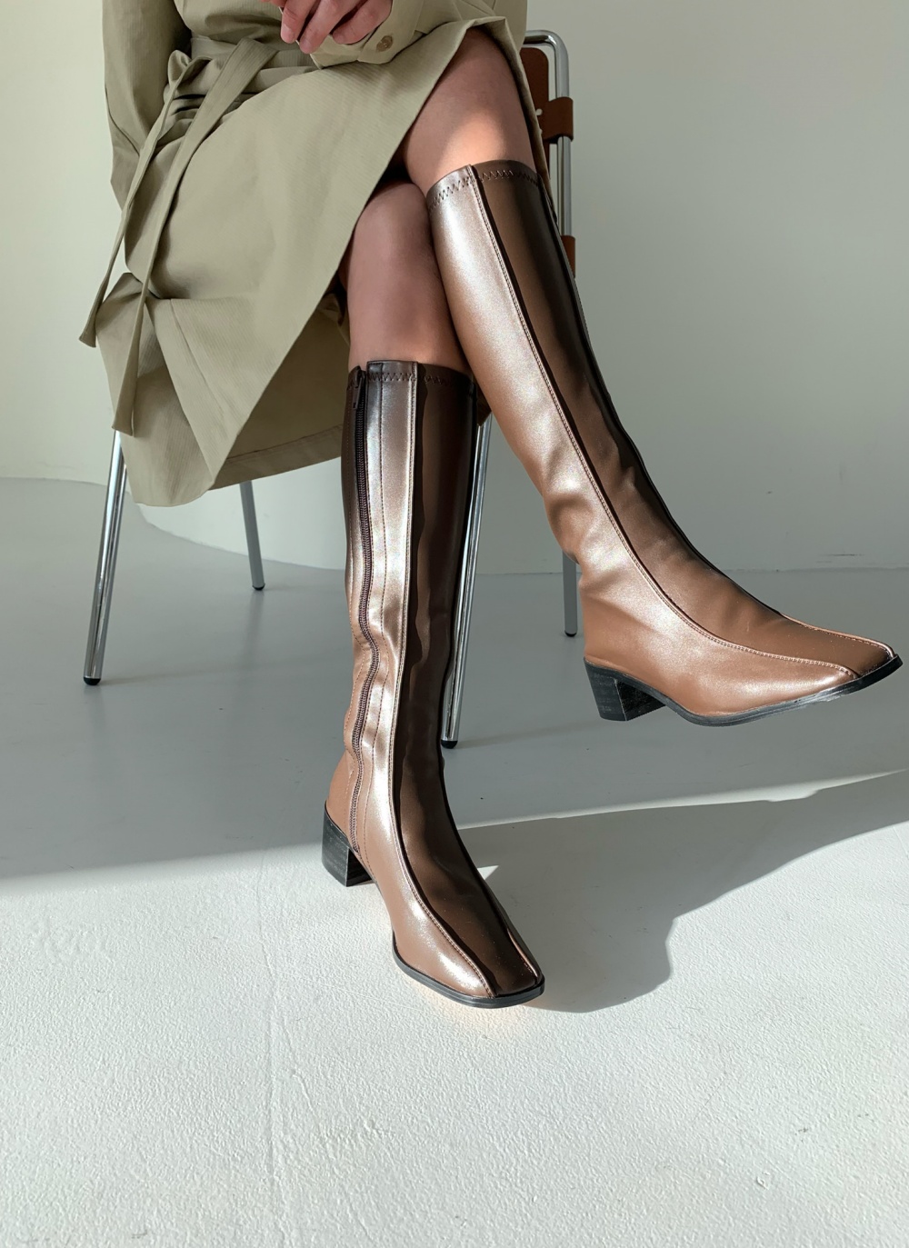 日本未発売DIESELフリンジ付ブラウンus9.5ロングブーツ25-26.5