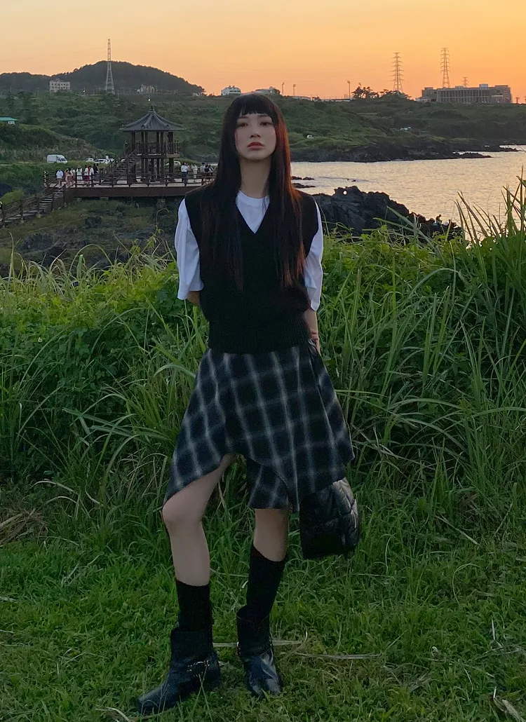 アンバランスラップチェックスカート | vaidosa | 詳細画像1