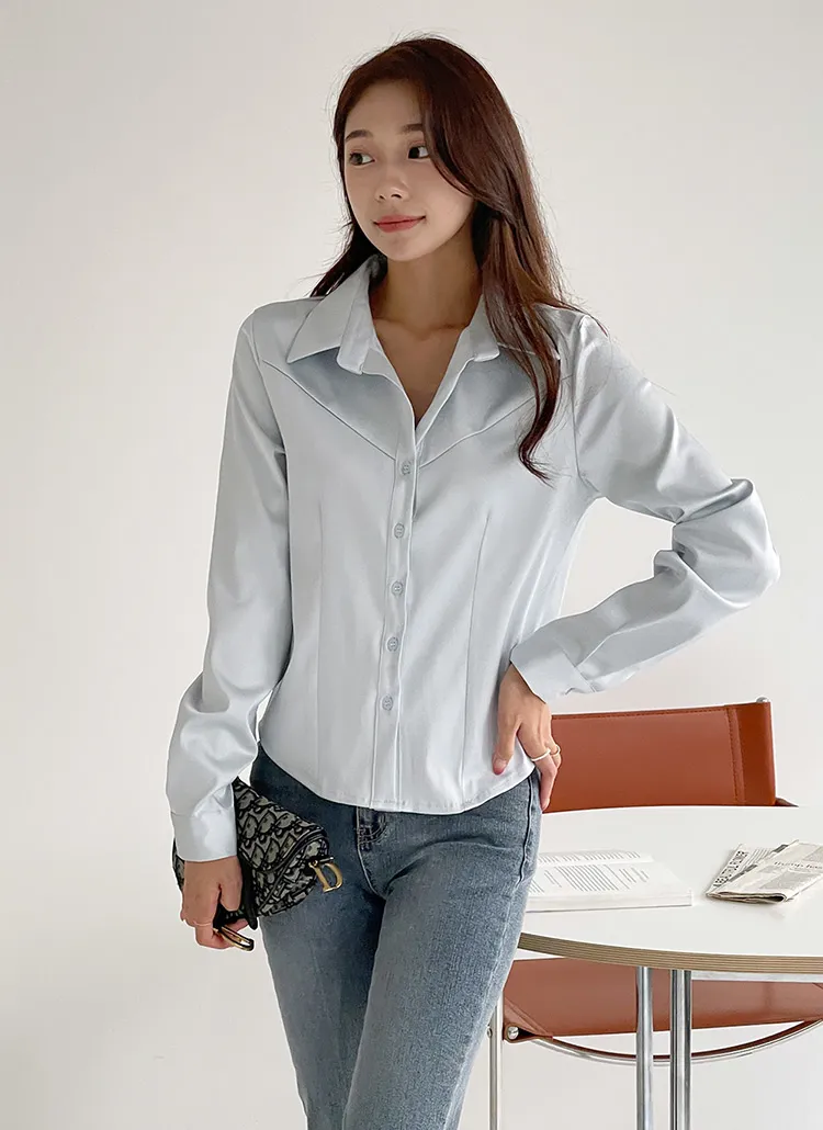 サテンラインクロップドシャツ | DHOLIC | 詳細画像1