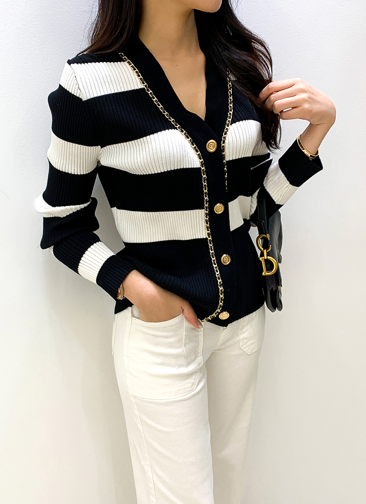 ホーンガーメントレディースボーダー柄クルーネック