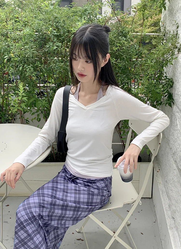 ホルターレイヤードVネック長袖Tシャツ | WONDERWONDER | 詳細画像1