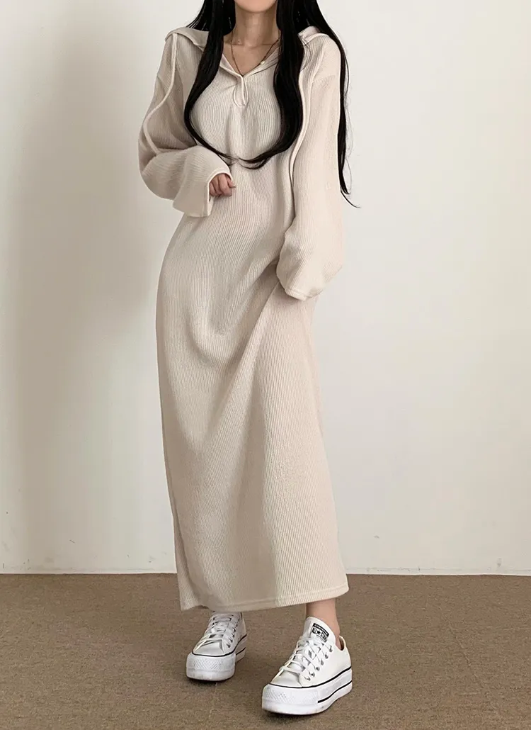 ハーフボタンストラップフードロングワンピース | moodloveroom | 詳細画像1