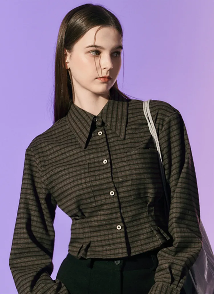 起毛クロップドスリムチェックブラウス(BROWN) | KOLEAT | 詳細画像1