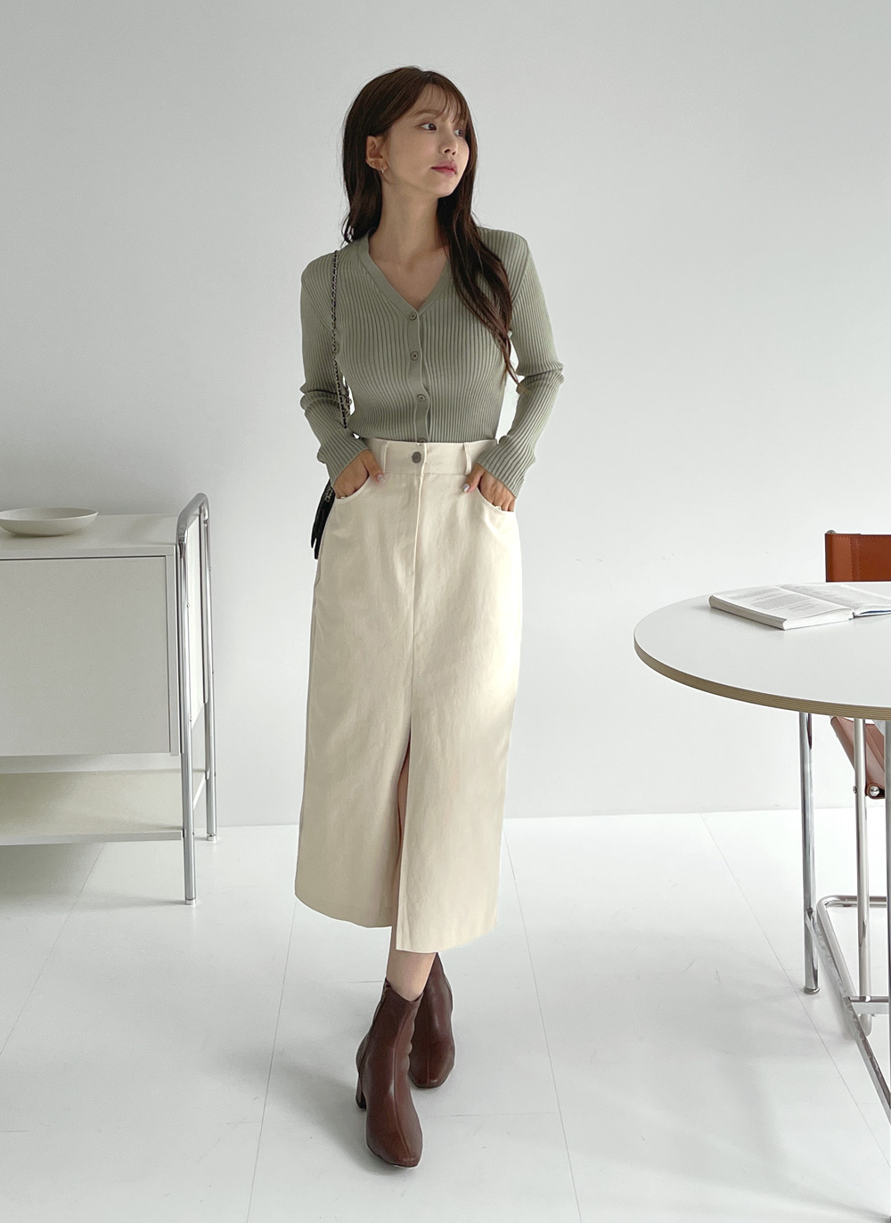 Vネックリブスリムカーディガン | DHOLIC | 詳細画像6