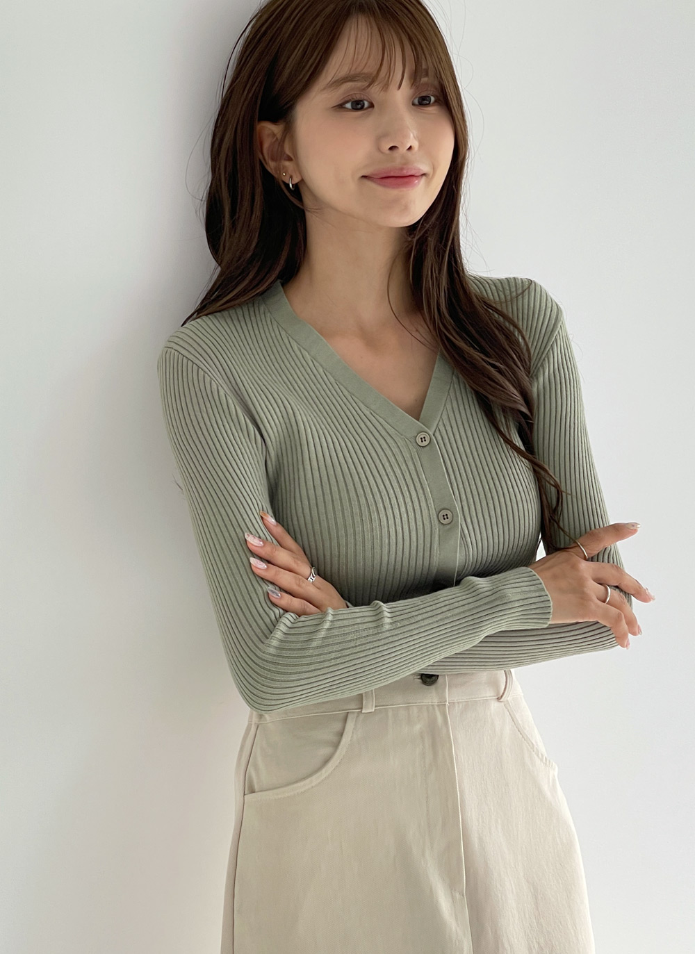 Vネックリブスリムカーディガン | DHOLIC | 詳細画像7