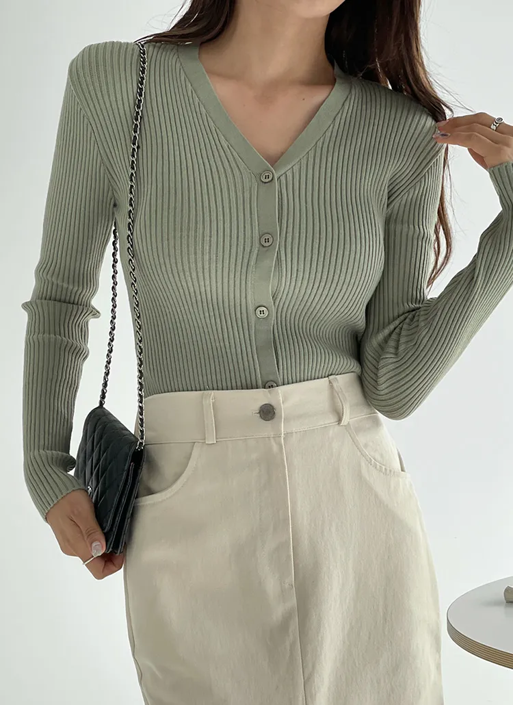 Vネックリブスリムカーディガン | DHOLIC | 詳細画像1