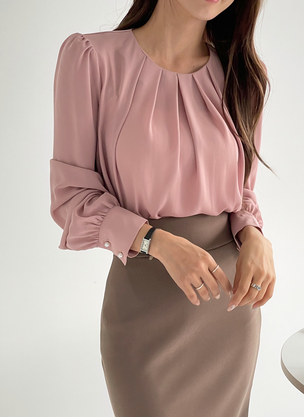 パール調ボタンタックネックブラウス | DHOLIC | 詳細画像7