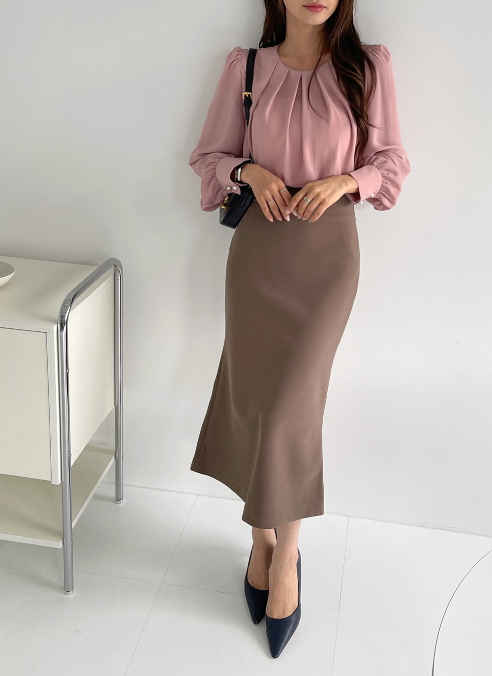 パール調ボタンタックネックブラウス | DHOLIC | 詳細画像9