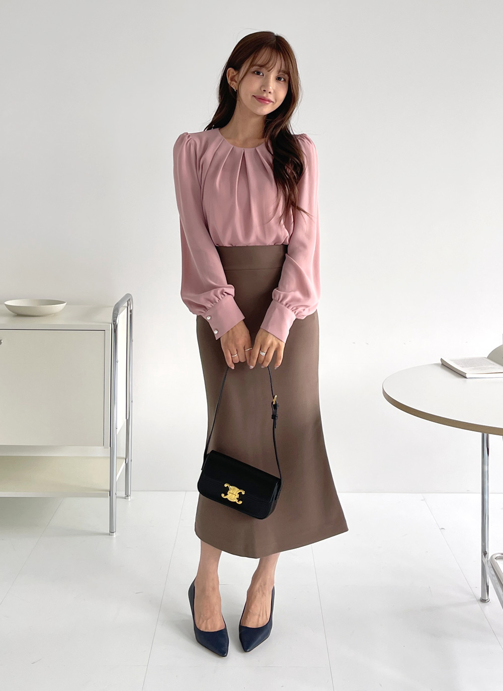 パール調ボタンタックネックブラウス | DHOLIC | 詳細画像14