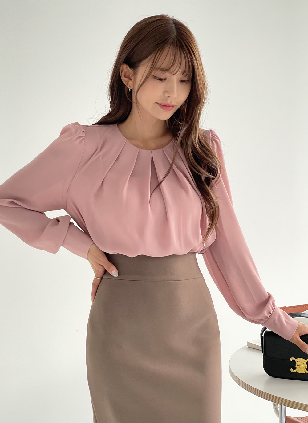 パール調ボタンタックネックブラウス | DHOLIC | 詳細画像15