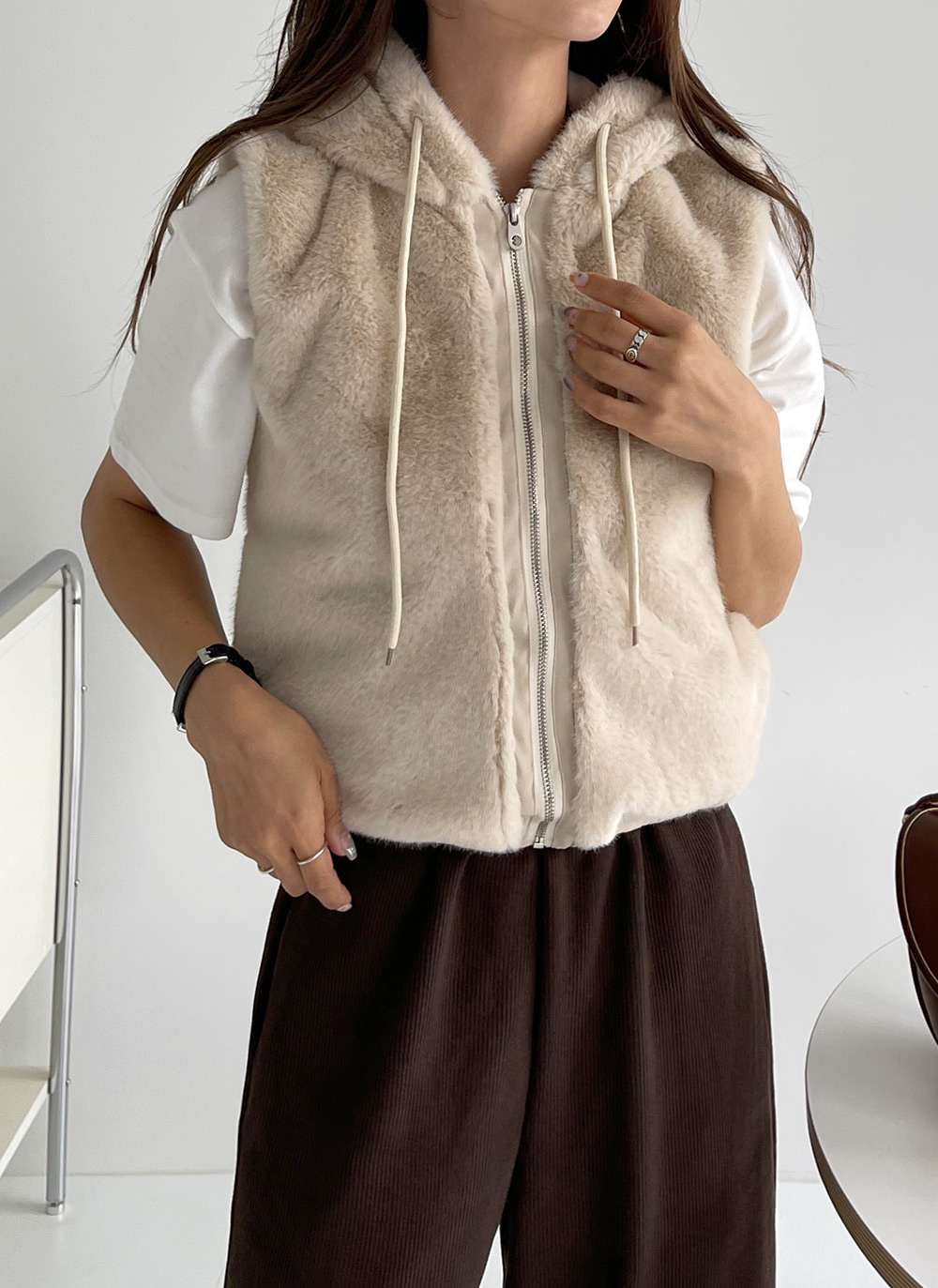 ストリング付フードエコファージップベスト | DHOLIC | 詳細画像5