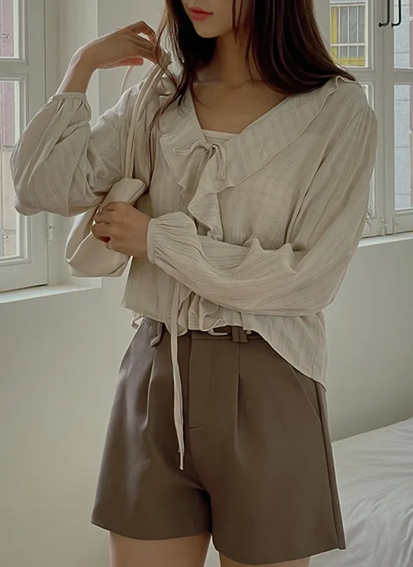 ラッフルリボンネックチェックブラウス | fromiss | 詳細画像1