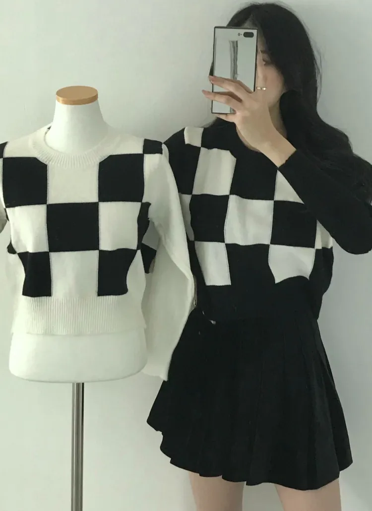 チェッカークロップドニット | uenough | 詳細画像1