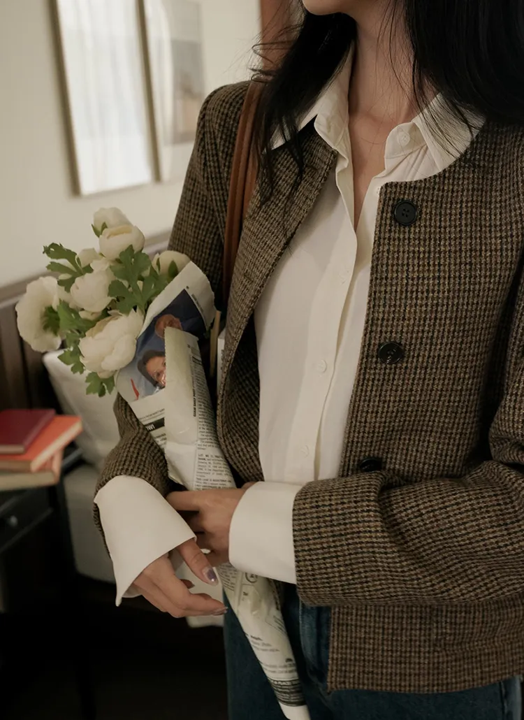 ラウンドネックチェックジャケット | justone | 詳細画像1