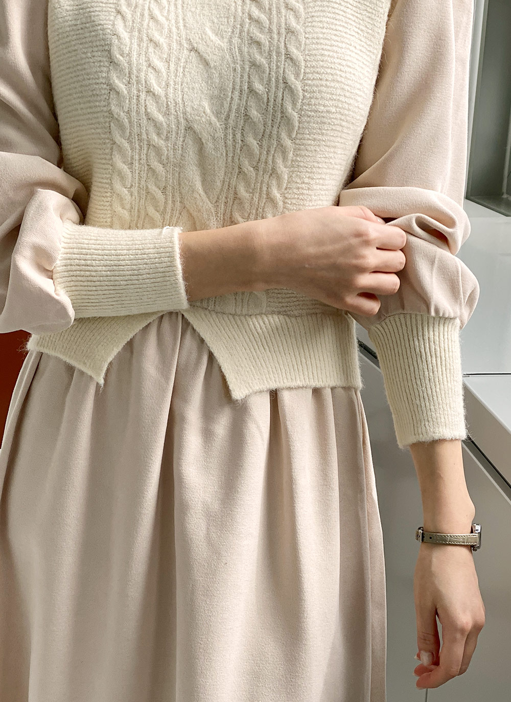 ケーブルニットドッキングワンピース | レディースファッション通販
