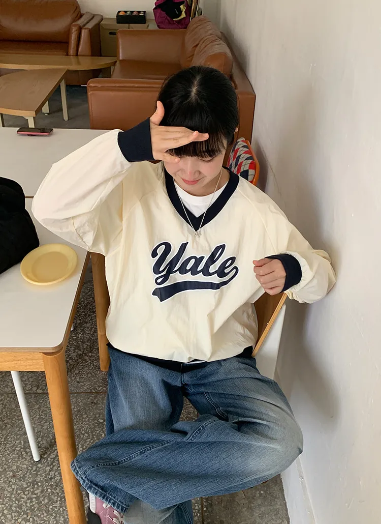 配色Vネックナイロンスウェット | baon | 詳細画像1