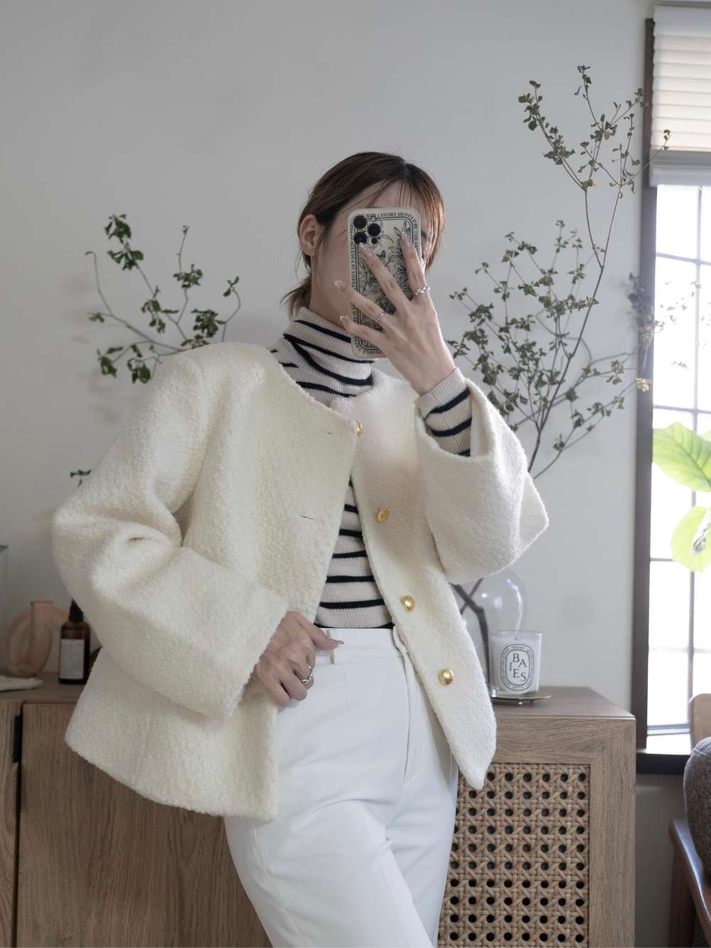 ノーカラーボアジャケット | レディースファッション通販 - DHOLIC