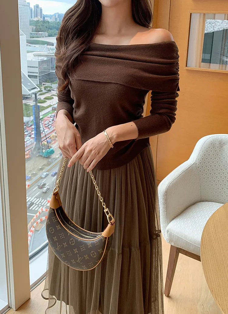 シャーリングオフショル長袖ニット | minagram | 詳細画像1